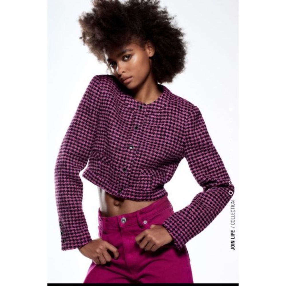 NWT ZARA TEXTURED CROPPED JACKET DARK PINK XXL